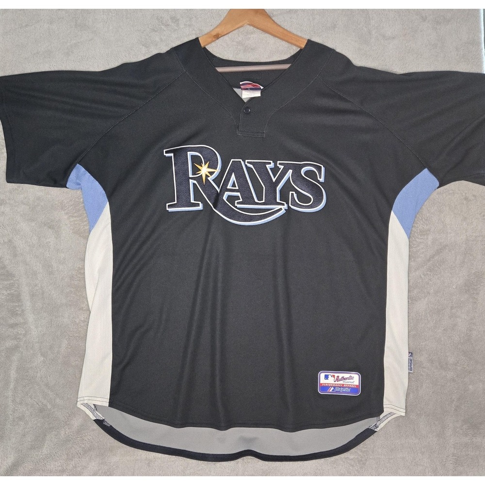 Vintage Tampa Bay Rays Jersey Made In USA Mens 2XL Black MLB Baseball Majestic